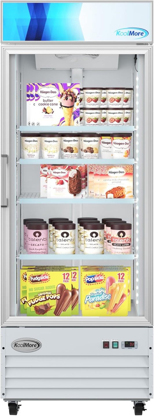 KoolMore MDF-1GD-23C-WH 31 in. Commercial One Glass Door Display Upright Freezer Merchandiser in White 23 Cu. Ft