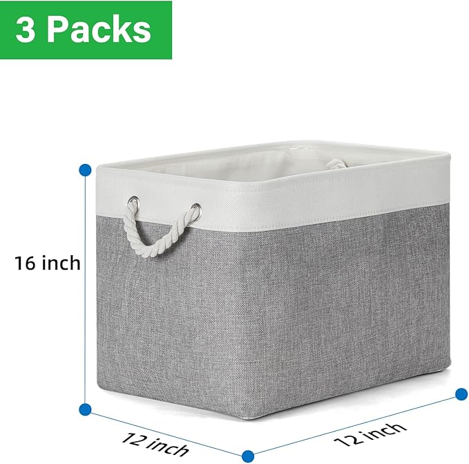 Large Fabric Storage Baskets Set of 3 - Premium Organizer Bins 16x12"