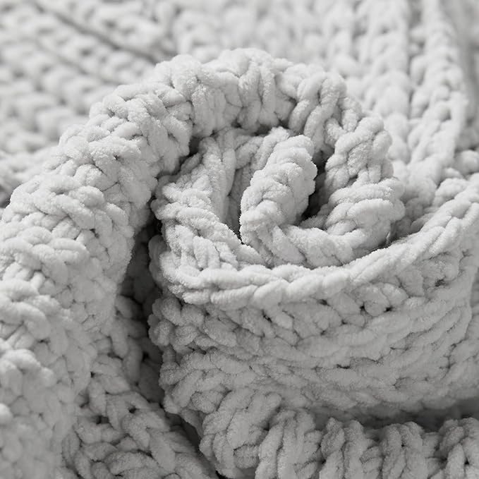 Amélie Home Chevron Chenille Knit Throw Blanket for Couch, Cozy Texture Decorative Soft Blanket for Sofa & Chair, 60"x80", Light Grey