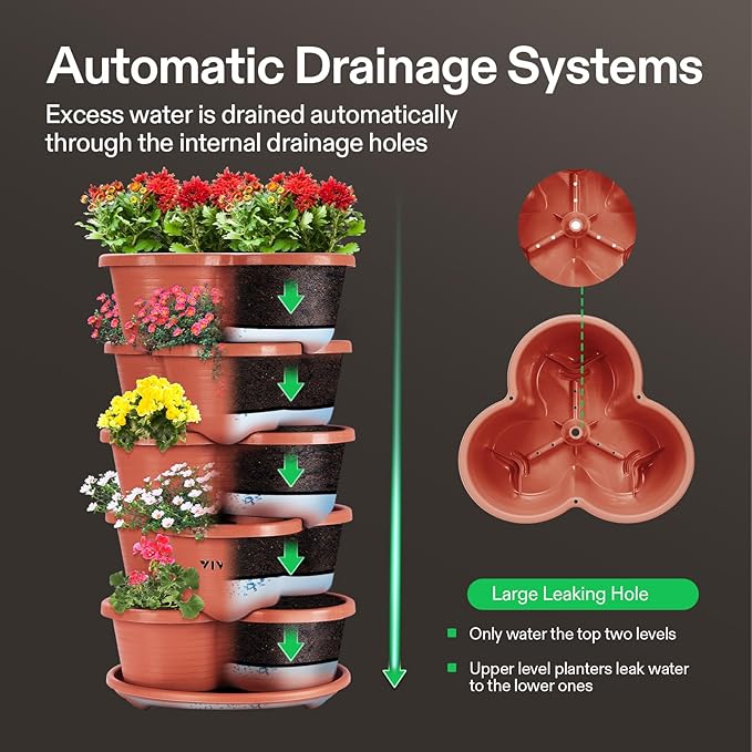 2-Pack 5 Tier Vertical Gardening Stackable Planter and 0.5Gal Handheld Garden Sprayer, 2L Pump Sprayer, 68 Oz Water Spray Bottle with Safety Valve, Adjustable Nozzle