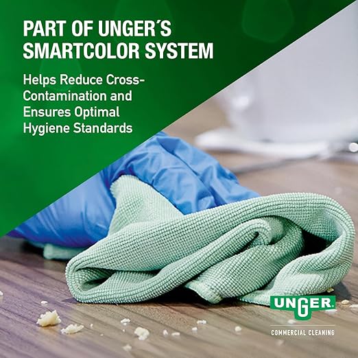 Unger Commercial Microfiber Cleaning Cloth, 10 Pack - MicroWipe 4000 Heavy Duty, 16" x 15", Green - Streak-Free, Multi-Surface Cleaning - MF400