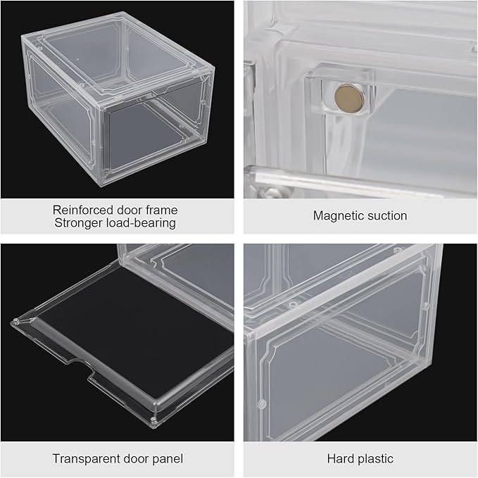 12 Pack Clear Shoe Boxs, Acrylic Shoe Storage Box W/ Magnetic Door, Front Door Opening, Stackable Shoe Container, Multifunctional Sneaker Organizer, Acrylic Shoe Display Case 10.63*13.58*7.48in