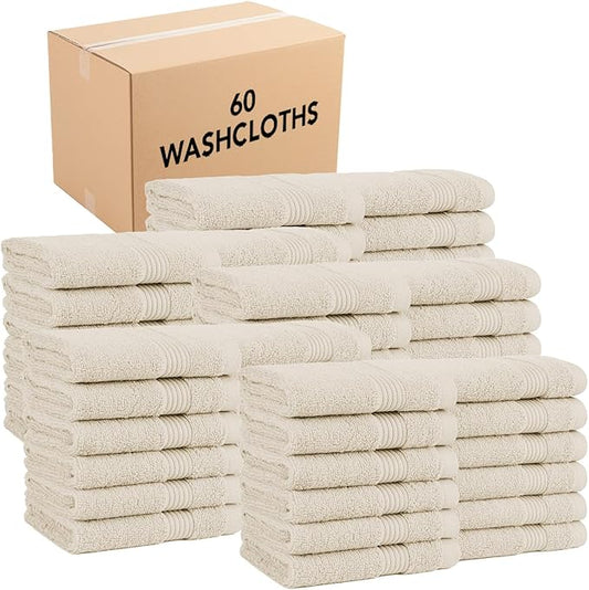 Arkwright Solid Bulk Washcloths, Case of 60, 100% Cotton 600 GSM Soft Absorbent Face and Body Wash Towels for Bathroom, Hotel Spa or Vacation Rental, 13 x 13 in, Alabaster Ivory