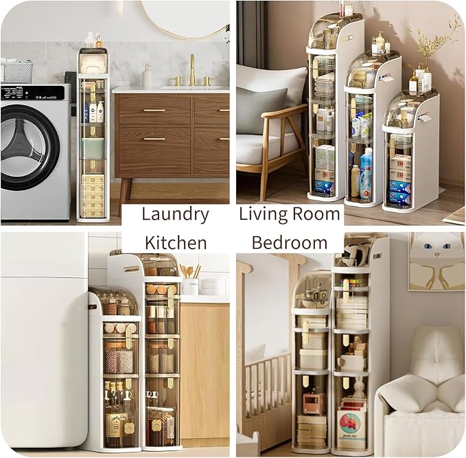 2-Tier Slim Bathroom Storage Cabinet with Wheels, Plastic Narrow Bathroom Floor Cabinet, Waterproof & No Installation, Perfect for Small Space Laundry Rooms, Toilet Areas, and Living Room Gaps