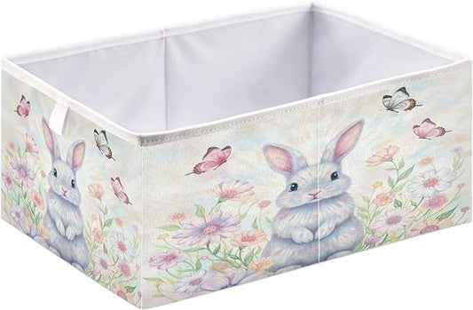 Bolaz Happy Easter Day Bunny Eggs Spring Flowers05 Closet Organizers Storage Cubes Storage Bins Shelf Baskets Containers for Home Room Office,Rectangle