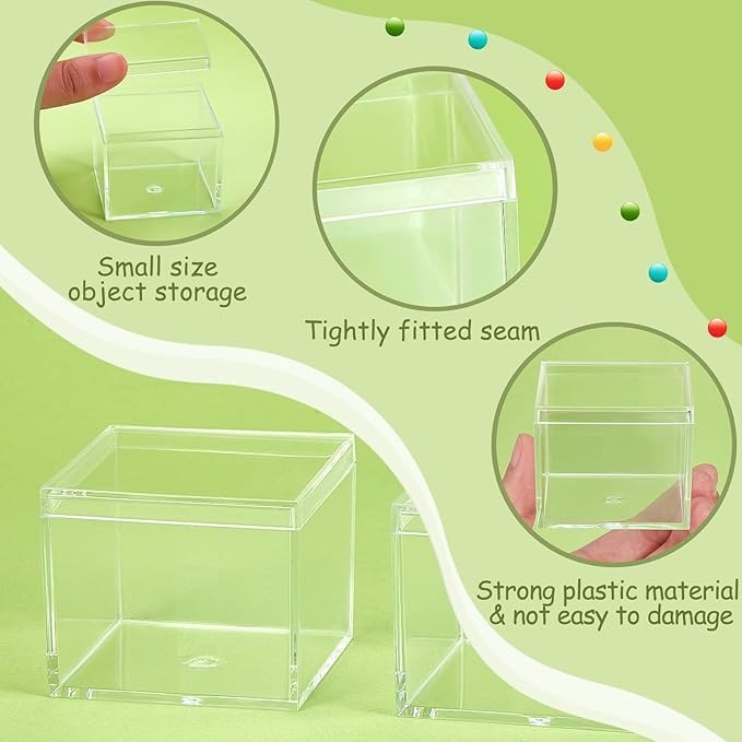 Blulu 8 Pcs Clear Acrylic Box with Lid Plastic Jewelry Mini Storage Box Mini Cube Containers for Candy and Tiny Jewelry Easter Party Favor(2.2 x 2.2 x 1.8 Inch,Classic Style)