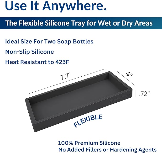 Countertop and Vanity Tray - 2 PC Small 7.7" Silicone Bathroom Trays, Kitchen Soap Tray, Dish Sponge Soap Holder Kitchen Sink Organizer Caddy, Bathroom Counter Trays for Lotion Dispenser