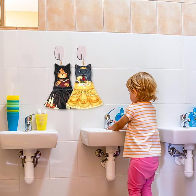 PAT JUUMG Cat Hand Towels, Cute Decorative Hanging Face Towels for Bathroom Kitchen, Super Absorbent Soft, Cat Lovers Gifts for Women, Housewarming for People Who Love Cats