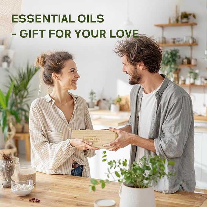 Essential Oils for Diffusers for Home –12 x 10ml Water Soluble Aromatherapy Oils with Wood Box, Natural Scented Oils for Home, Spa, Car & Gifts - Lavender, Peppermint, Sweet Orange, Tea Tree & More