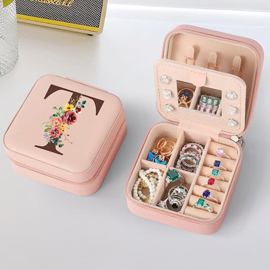Parima Thanksgiving Gifts for Women - Teacher Appreciation Gift, Birthday Gifts, Teacher Appreciation Week, End Of Year Retirement Gift, Travel Jewelry Box Case - Letter T, Pink
