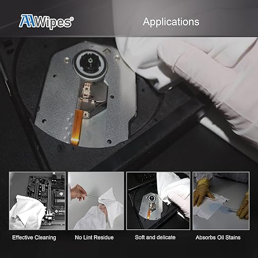 AAwipes Cleanroom Microfiber Wipes Knitted Superfine 6"x6" (100 Counts/Bag, 180gsm, Polyester-Polyamide) Lint Free Cloths for Fiber Optics, Ultrasonic Sealed Edge, Class 100 Cloths (MC18006)