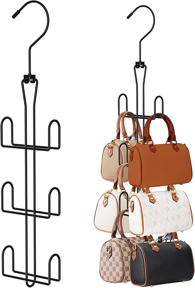 Purse Hanger Purse Organizer for Closet,Rotatable Metal Bag Organizer,Purse Holder for Handbags,Belts,Scarves,Tote,Baseball Hats,Backpacks(Black)
