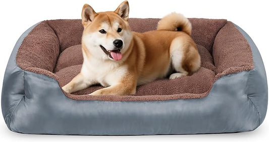 Medium Dog Bed for Medium Dogs Washable, Soft and Comfort Pet Beds, Calming Dog Sofa Bed with Raised Edges, Non-Slip Bottom, Grey