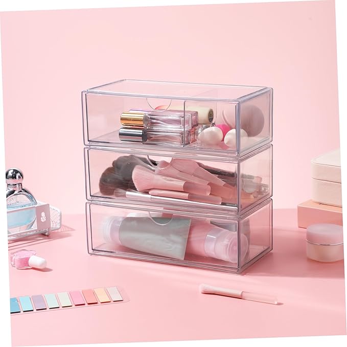 3pcs Acrylic Makeup Organizer Storage Box Lid Lipstick Holder Vanity Desk Small Compartment Ball
