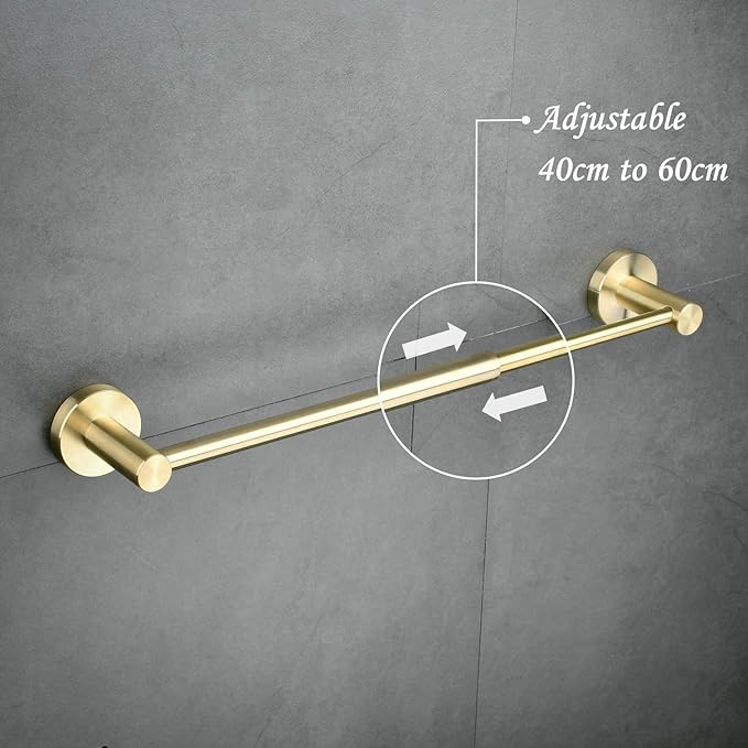 SHUNLI Bathroom Towel Bar Adjustable Flexible 16 to 26 Inch, Brushed Gold Towel Rack Bath Hand Towel Holder Retractable, Wall Mounted/SUS304 Stainless Steel