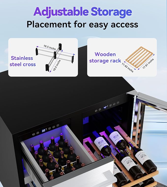 30'' Outdoor Wine and Beverage Refrigerator 120 Cooler, 2 Drawer Dual Zone Wine Fridge with Intelligent Control Advanced Compressor Under Counter Freestanding for Patio Bar Cabinet
