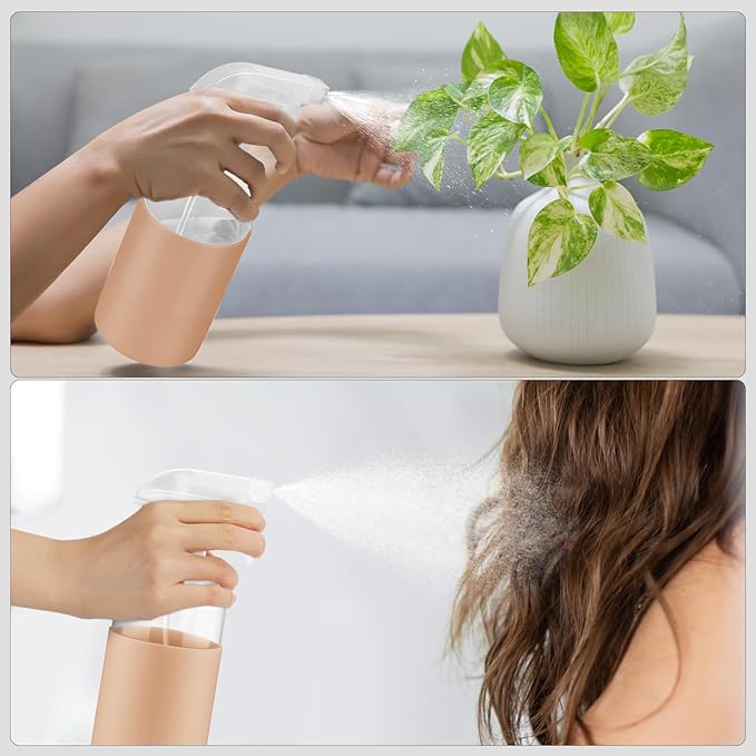 2 Pack Glass Spray Bottles with Long Silicone Sleeve, 16 oz Empty Refillable Containers with Adjustable Spray Nozzles, Spray Bottles for Hair, Cleaning Solutions and Plants khaki&Black