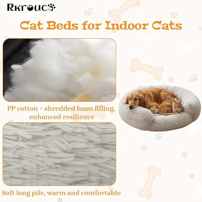 Fluffy Dog Bed Calming Donut Beds for Large Dogs Warming Round Small Medium Pet Nest Cozy Cat Mattress Indoor Washable Puppy Kennel Kittens Sleep Mat (M, 27.5×27.5 inch, Gradient Coffee)