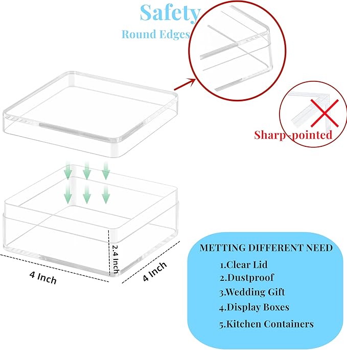 KissYou Acrylic Box Clear Display Box with Lid Jewelry Storage Container Party Decoration