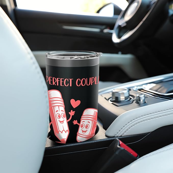 Perfect Couple Adorable Pencil Eraser Pair Stainless Steel Insulated Tumbler