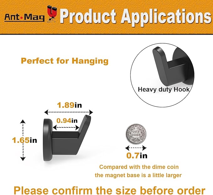 Ant Mag Magnetic Hooks Heavy Duty for Hanging Utensils Grills Keys Coats for Home Kitchen Refrigerator 4 Pack