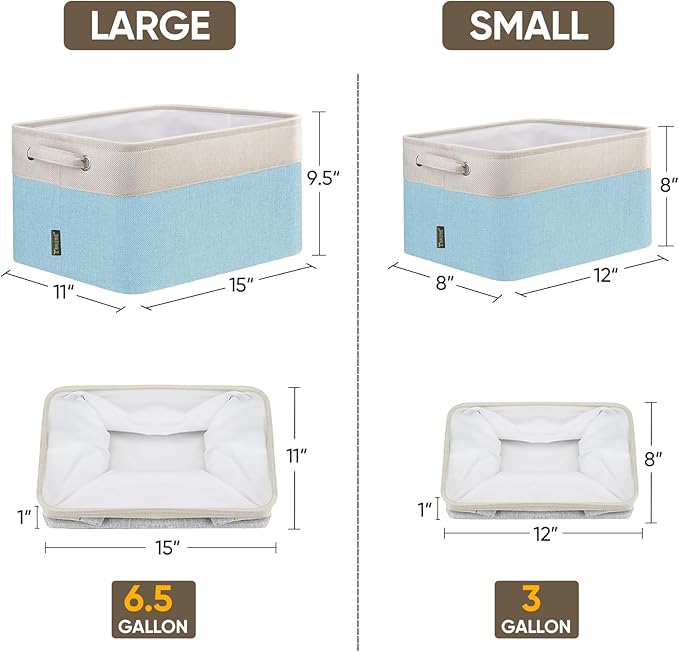 BALEINE 3 Pack Fabric Closet Storage Bins for Shelves, Linen Closet Organizers and Storage, Decorative Baskets for Organizing, Shelf, Clothes, Home, Office (Skyblue, 12"x8"x8")
