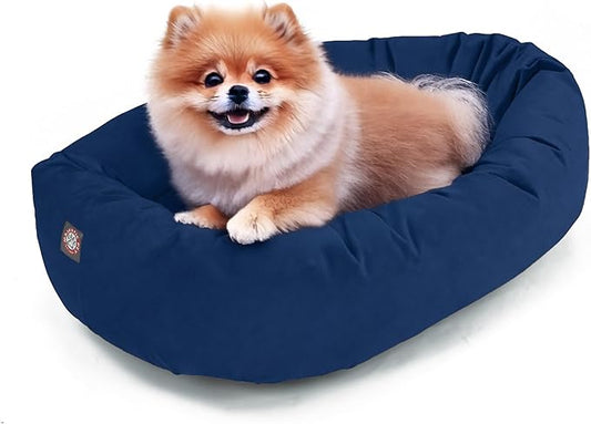 Majestic Pet 24 Inch Suede Calming Dog Bed Washable 24x19x7 (Inch) – Cozy Soft Round Donut Dog Bed with Spine Support for Dogs to Rest Their Head - Pet Bed Small – Navy (2025)