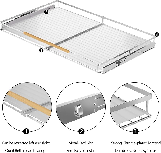 SANNO Expandable Pull Out Drawer Organizer and Storage for Kitchen Organization, Over The Sink Expandable Dish Drying Rack, Dish Drainer, Dish Rack Dish Drainer Rack, Stainless Steel