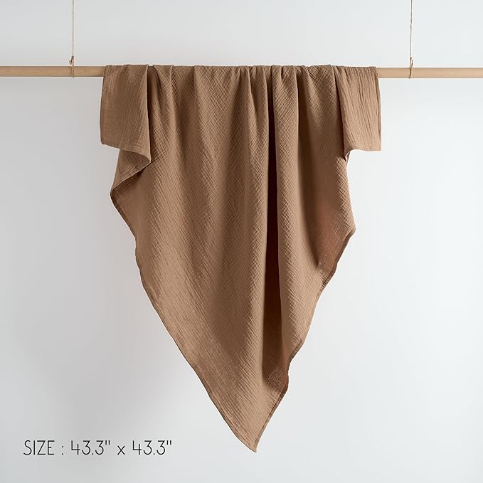 Meracorallo Muslin Swaddle Blanket, 100% Cotton Receiving Blanket Soft and Breathable Swaddle Wrap for Baby Boys and Girls, Tan