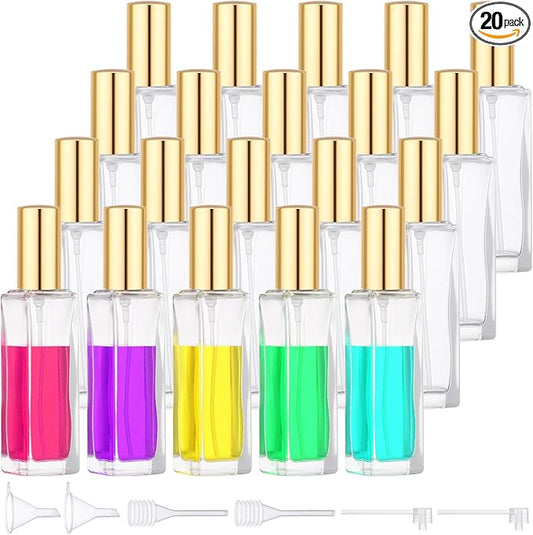 20pcs 0.68oz Perfume Spray Bottle Refillable, Travel Perfume Atomizer Glass Spray Bottles, 20ml Bulk Mini Travel Cologne Sprayer Empty with Refill Kit, Portable Fine Mist Atomizer Sprayer