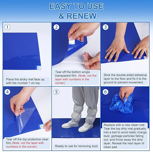 Sticky Mat Tacky Adhesive Pads 300 Sheets, 30 Sheets/Pack, 18'' x 24''/ 45 x 60 cm, Thickened Cleaning Mats for Shoes, Construction, Cleanroom, Laboratories, Hospitals, Dogs, Pets, Home- Blue
