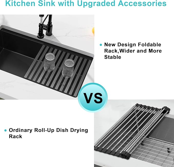 Black Undermount Kitchen Sink,16 Gauge Stainless Steel Sinks,Single Bowl Workstation Sink,Modern Kitchen Sink Offset Drain (23" X 18")