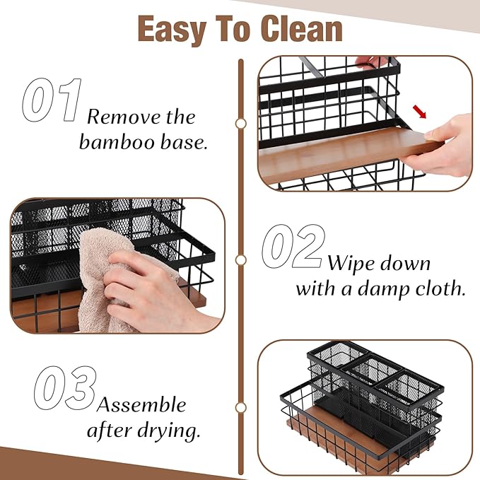 1 Pcs 1pcs Hair Tool Organizer Countertop Breathable Metal Bamboo Hot Tools Vanity Organizer Under Sink Bathroom Hair Dryer Holder Countertop Brush Comb Holder Tray (Koa Wood,Black)