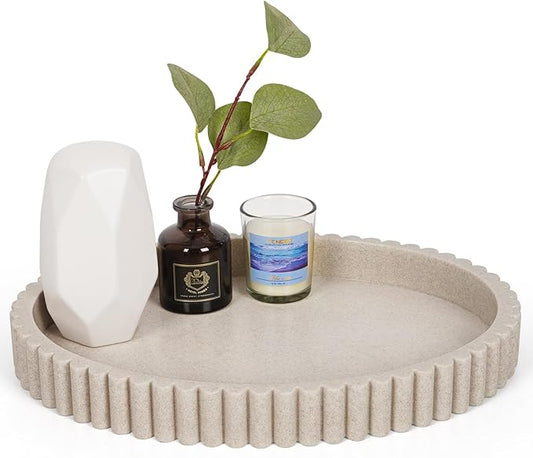Oval Tray for Coffee Table Decor, 13" Resin Coffee Table Trays, Table Centerpieces Decorative Tray for Home Decor, Modern Decorative Centerpiece Trays, Beige Resin