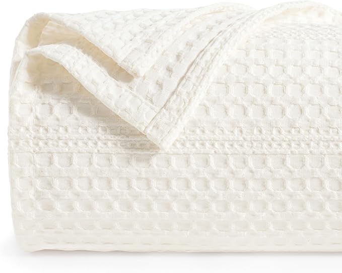 PHF Lightweight Waffle Weave Blanket Queen Size 90"x 90", Soft Woven Summer Blanket for Hot Sleepers - Aesthetic Home Decor for Couch Bed Sofa, Pet Friendly, Cream