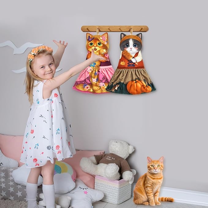 PAT JUUMG Cat Hand Towels, Cute Decorative Hanging Face Towels for Bathroom Kitchen, Super Absorbent Soft, Cat Lovers Gifts for Women, Housewarming for People Who Love Cats