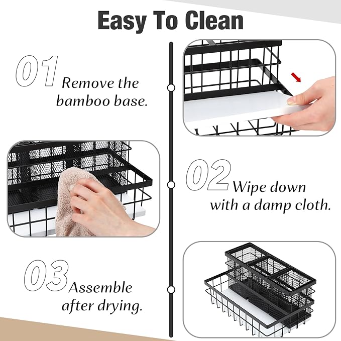 1 Pcs 1pcs Hair Tool Organizer Countertop Breathable Metal Bamboo Hot Tools Vanity Organizer Under Sink Bathroom Hair Dryer Holder Countertop Brush Comb Holder Tray (White Bamboo,Black)