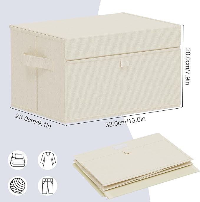 Convenient Storage Bins for Taking Clothes, Fabric Boxes with Flip Cover, Collapsible Organizer with Handles, Cube Baskets for Home, Bedroom, Closet, 13x9.1x7.9in, Beige, 2 Pack