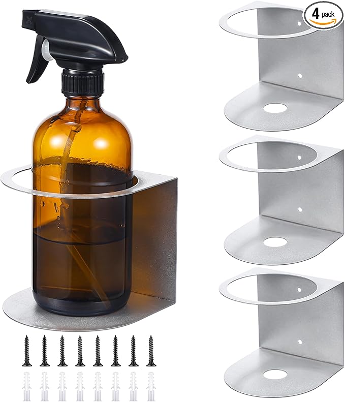 4 Pcs Spray Bottle Holder Wall Mount Bottle Organizer Spray Can Holder Organizer for Garage and Workspace Stainless Steel Easy Install Craft Workspace Paint Rack with Hardware (Gray)