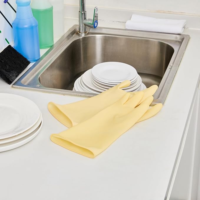 Cleaning Gloves Case of 10 Rubber 22 mil Household Gloves Chemical-Resistant Puncture-Resistant Abrasion-Resistant Yellow