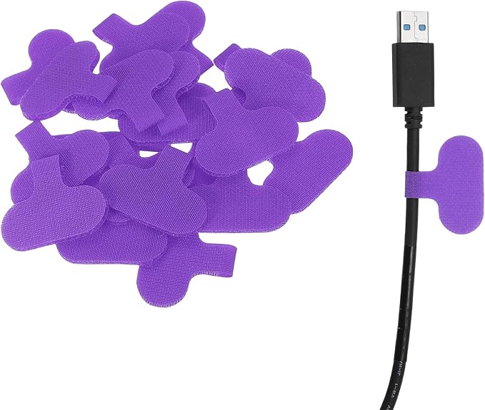 uxcell Cable Labels, 20Pcs Waterproof Cable Tag Writable Wire Labels Self-Adhesive Wire Tags Reusable Hook & Loop for Electronics Computer Cord Management Identification, Purple