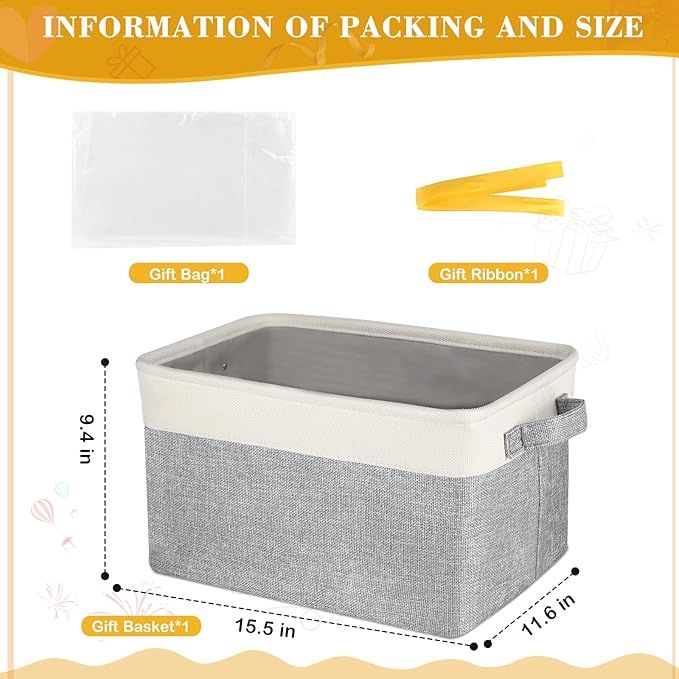 Lukeline Storage Baskets with Gift Bags and Ribbons, 15.5"X 11.6" X 9.4" Storage Basket Gifts Empty for Nursery Living Room Shelves Shower Gift Decorative Baskets for Organizing (Style 1)