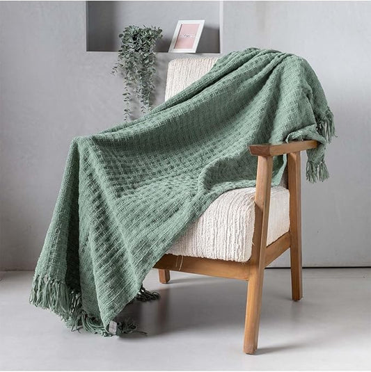 Folkulture Christmas Throw Blanket | (60 x 50) Boho Chunky Knit Blanket for Bed, Couch |Chenille White Thick, Ultra Soft, Plush, Lightweight, Throw Blanket for Sofa with Machine Wash | Sage Dream