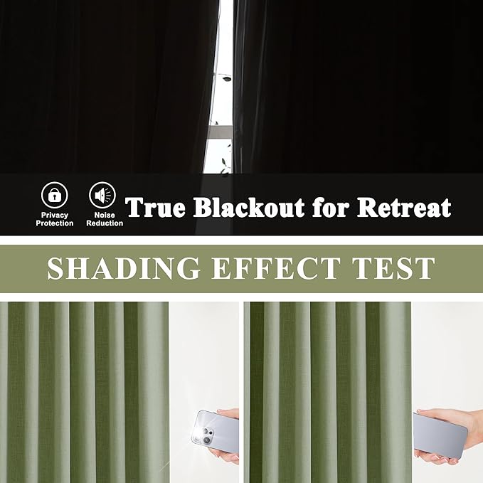 Vision Home Dark Green Pinch Pleated Full Blackout Curtains Linen Blended Room Darkening Curtain Panels 84 inch for Living Room Bedroom Thermal Insulated Pinch Pleat Drapes with Hooks 40" Wx84 Lx2
