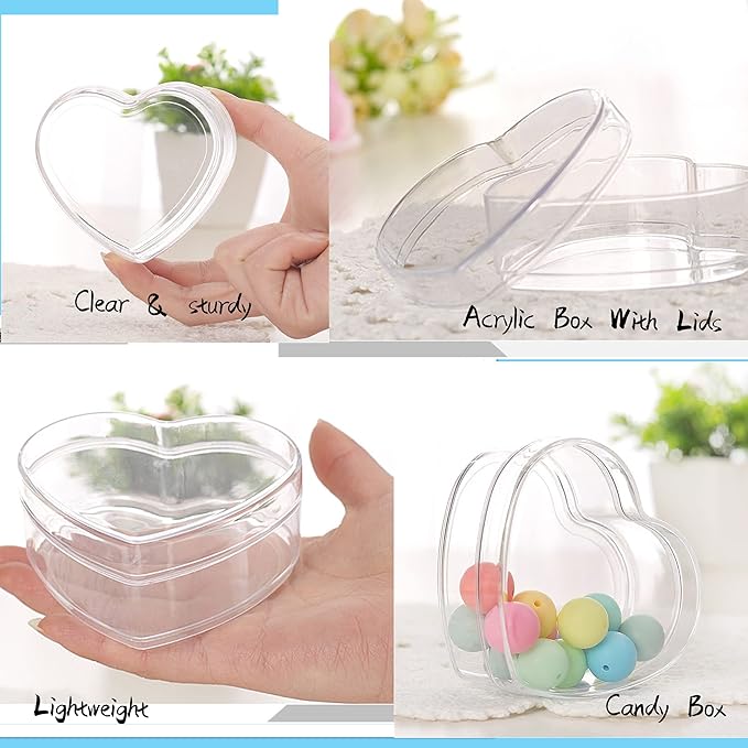 KissYou Acrylic Box Easter Party Favor Clear Heart Box with Lid Small Bridesmaid Proposal Ring Holder Heart-shaped Candy Jewelry Storage Display Boxes