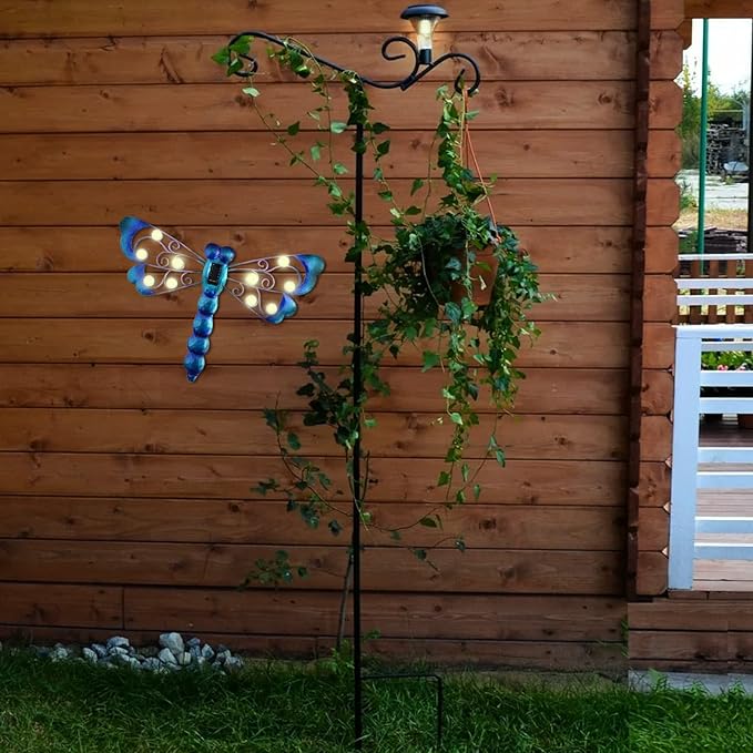 J-Fly Metal Dragonfly Outdoor Decor Solar Wall Decor Outdoor Metal Wall Art Garden Fence Decor Suitable for Garden Patio Fence Balcony Wall Decor 17 Inch
