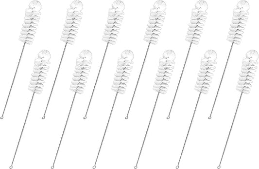 EISCO (Pack of 12) Nylon Cleaning Brushes with Fan-Shaped Ends, 12.25" - Twisted Stainless Steel Wire Handles - Ideal for 1.2" - 1.4" Diameter Tubes, Bottles, Flasks, Cylinders, Jars, Vases, Cups