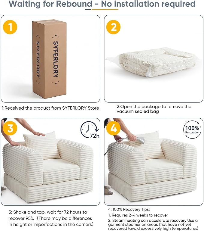 Versatile 2 In 1 Armchair Convertible Chaise Longue Small Couches Fomfy Bean Bag Chair for Small Spaces, Portable Chair Bed Comfy Floor Sofa Lounge Couch for Bedroom, Apartment, 1 Seater, Beige
