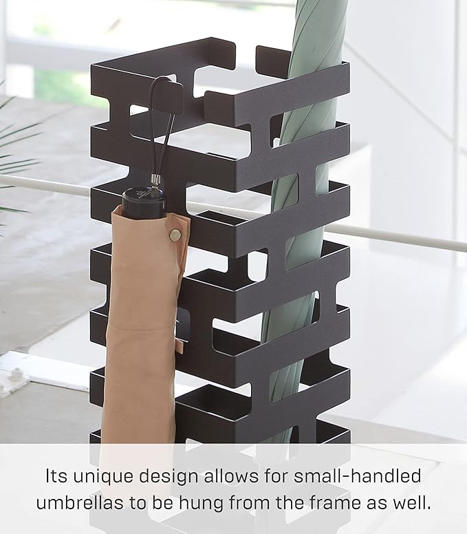 YAMAZAKI Home Brick Umbrella Stand - Storage For Umbrellas & Walking Canes - Steel - Holds 4 Umbrellas