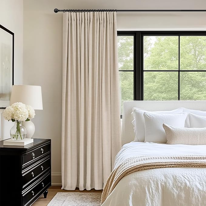INOVADAY 100% Blackout Curtains for Bedroom, Black Out Curtains 96 Inch Long, Clip Rings Linen Blackout Drapes, Thermal Insulated Room Darkening for Living Room, 1 Panel - Oatmeal,W102xL96